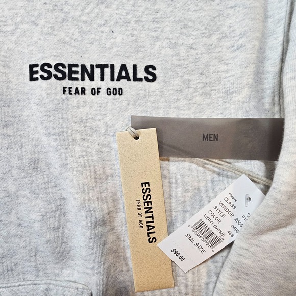 Authentic NWT Fear of God Essentials Fleece Hoodie 'Light Oatmeal" Size Small - Picture 2 of 8